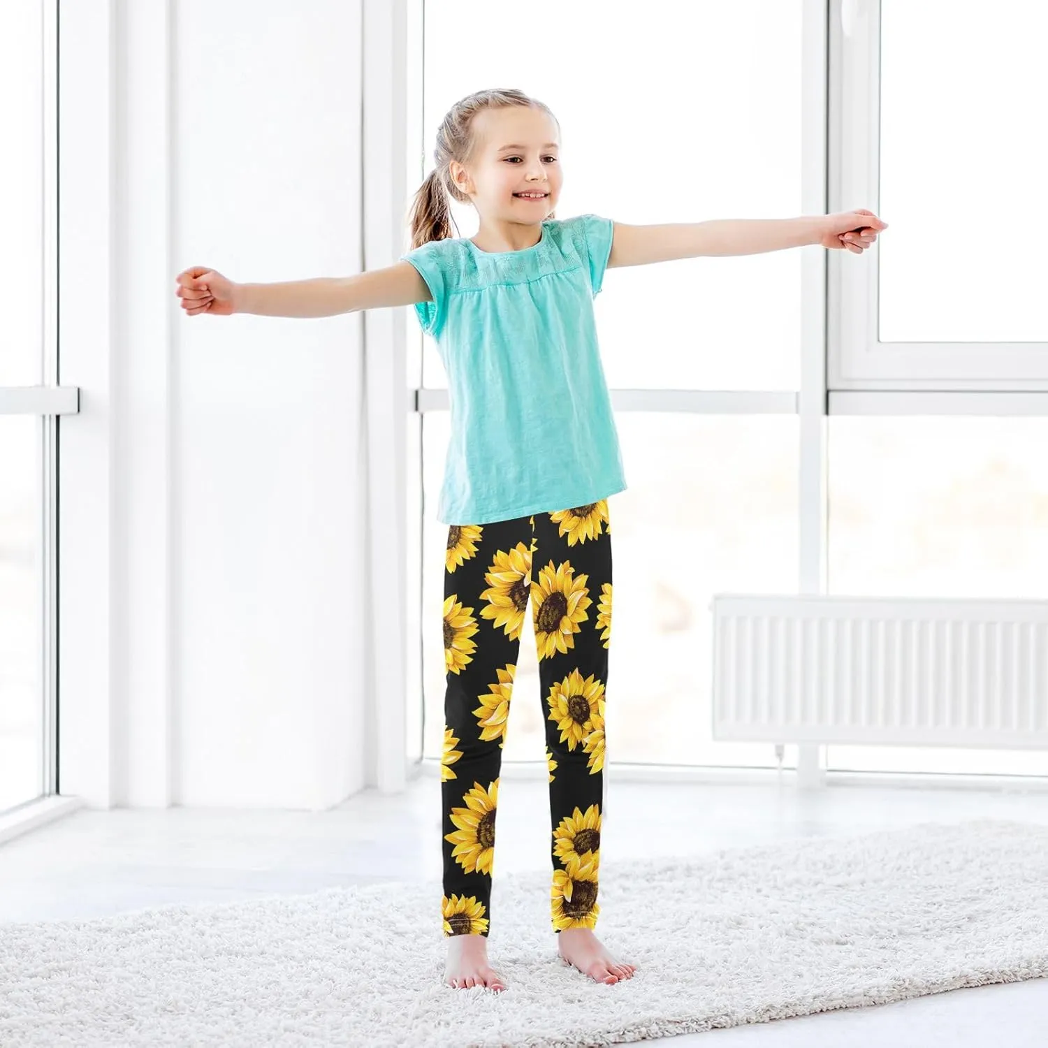 DOMIKING Cute Cat Kitten Cartoon Girl's Leggings Pants Kids' Yoga Pants Stretchy Dance Tights Bottoms 4 Years