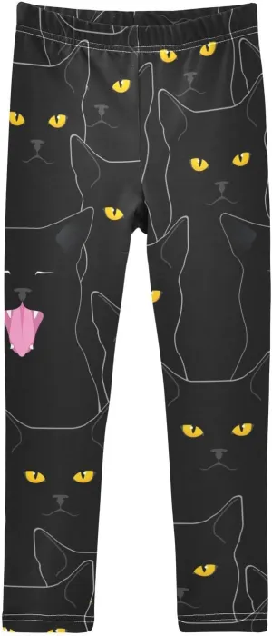 DOMIKING Cute Cat Kitten Cartoon Girl's Leggings Pants Kids' Yoga Pants Stretchy Dance Tights Bottoms 4 Years