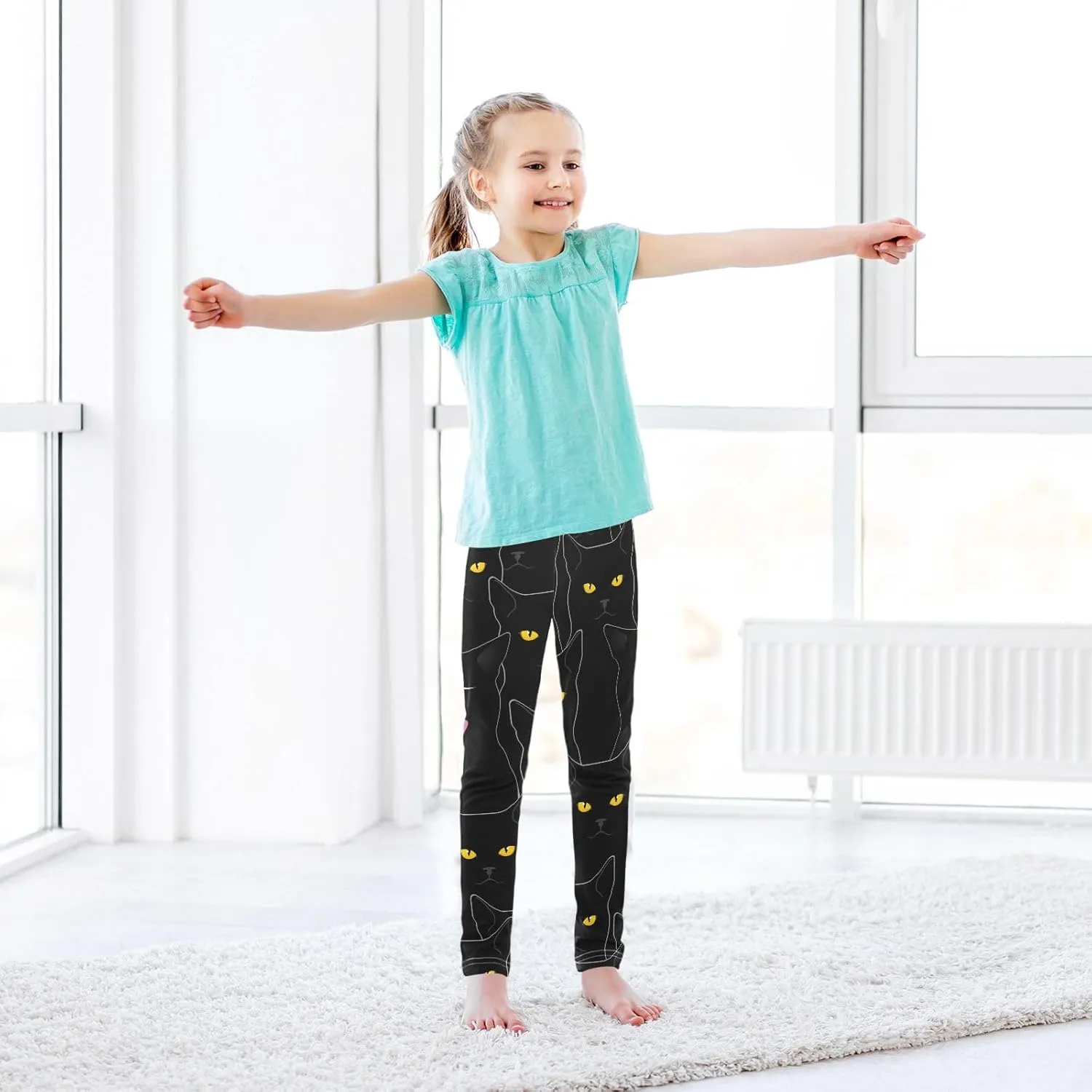 DOMIKING Cute Cat Kitten Cartoon Girl's Leggings Pants Kids' Yoga Pants Stretchy Dance Tights Bottoms 4 Years