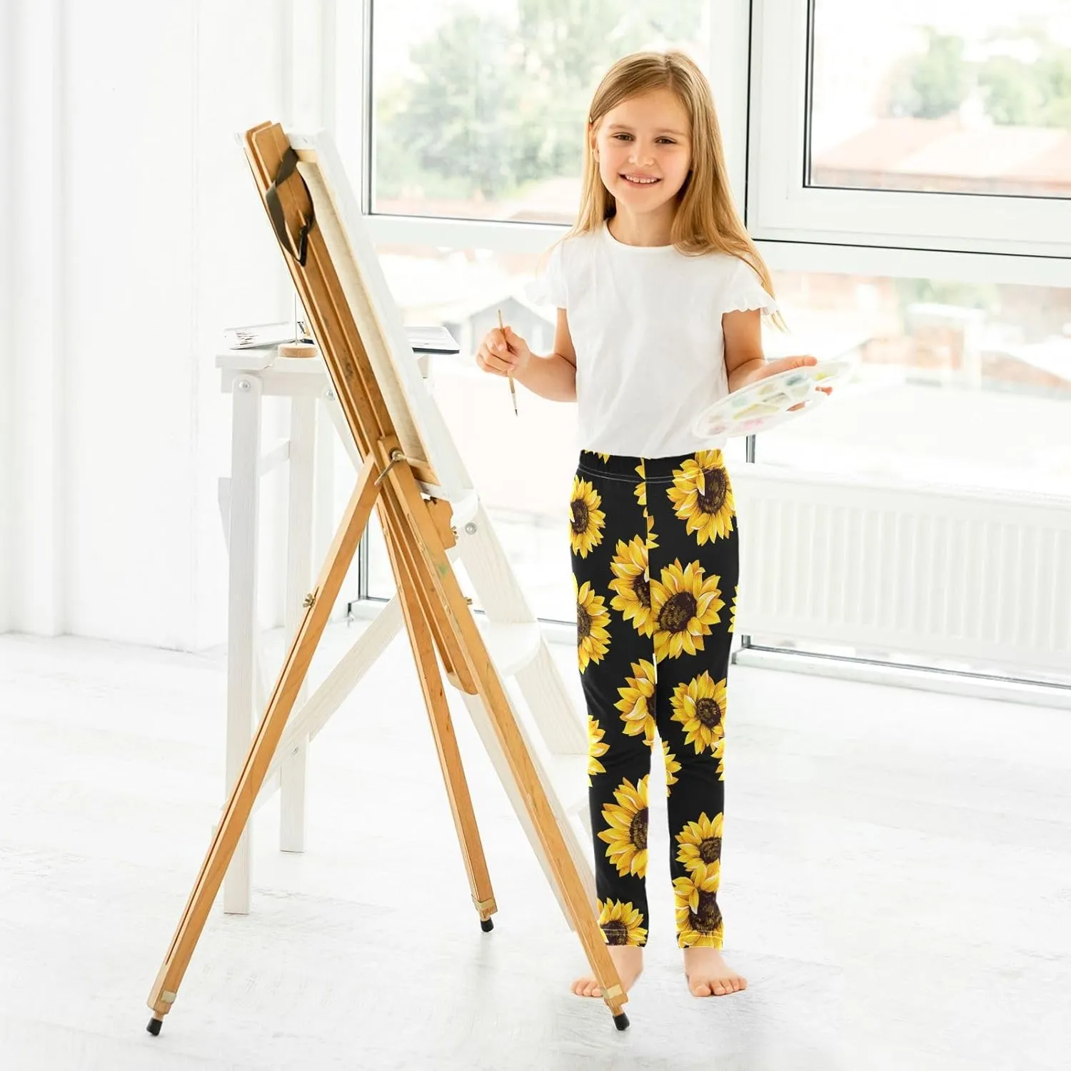 DOMIKING Cute Cat Kitten Cartoon Girl's Leggings Pants Kids' Yoga Pants Stretchy Dance Tights Bottoms 4 Years