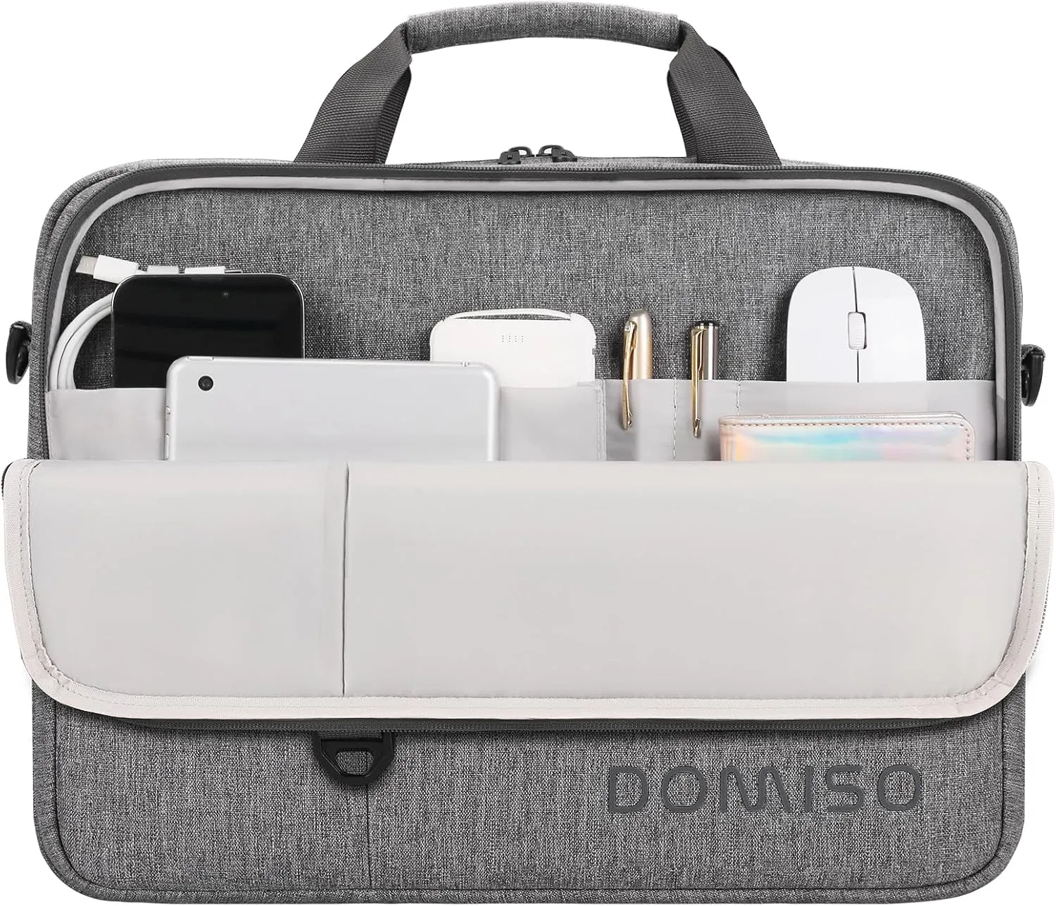 DOMISO 14 inch Laptop Bag Business Briefcase Water-resistant Notebook Messenger Shoulder Bag for 14" MacBook Pro/HP Stream 14 Chromebook 14/IdeaPad ThinkPad/ASUS ZenBook,Grey