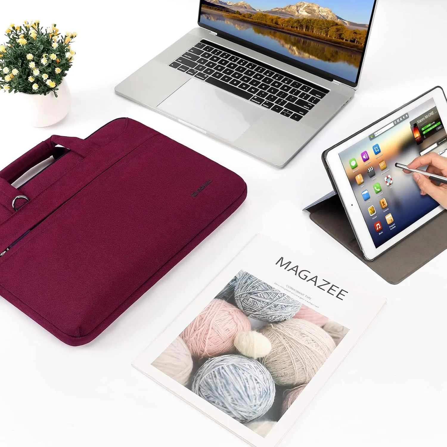 DOMISO 14 inch Laptop Bag Business Briefcase Water-resistant Notebook Messenger Shoulder Bag for 14" MacBook Pro/HP Stream 14 Chromebook 14/Lenovo IdeaPad ThinkPad/ASUS ZenBook/Dell Inspiron,Fuchsia
