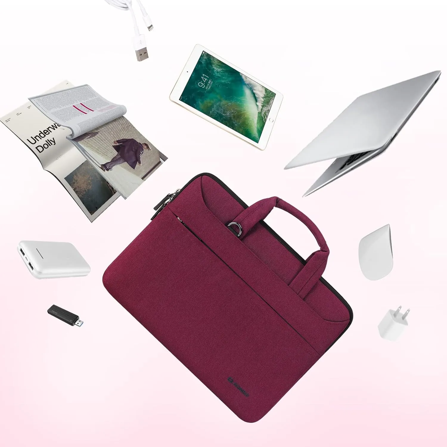 DOMISO 14 inch Laptop Bag Business Briefcase Water-resistant Notebook Messenger Shoulder Bag for 14" MacBook Pro/HP Stream 14 Chromebook 14/Lenovo IdeaPad ThinkPad/ASUS ZenBook/Dell Inspiron,Fuchsia