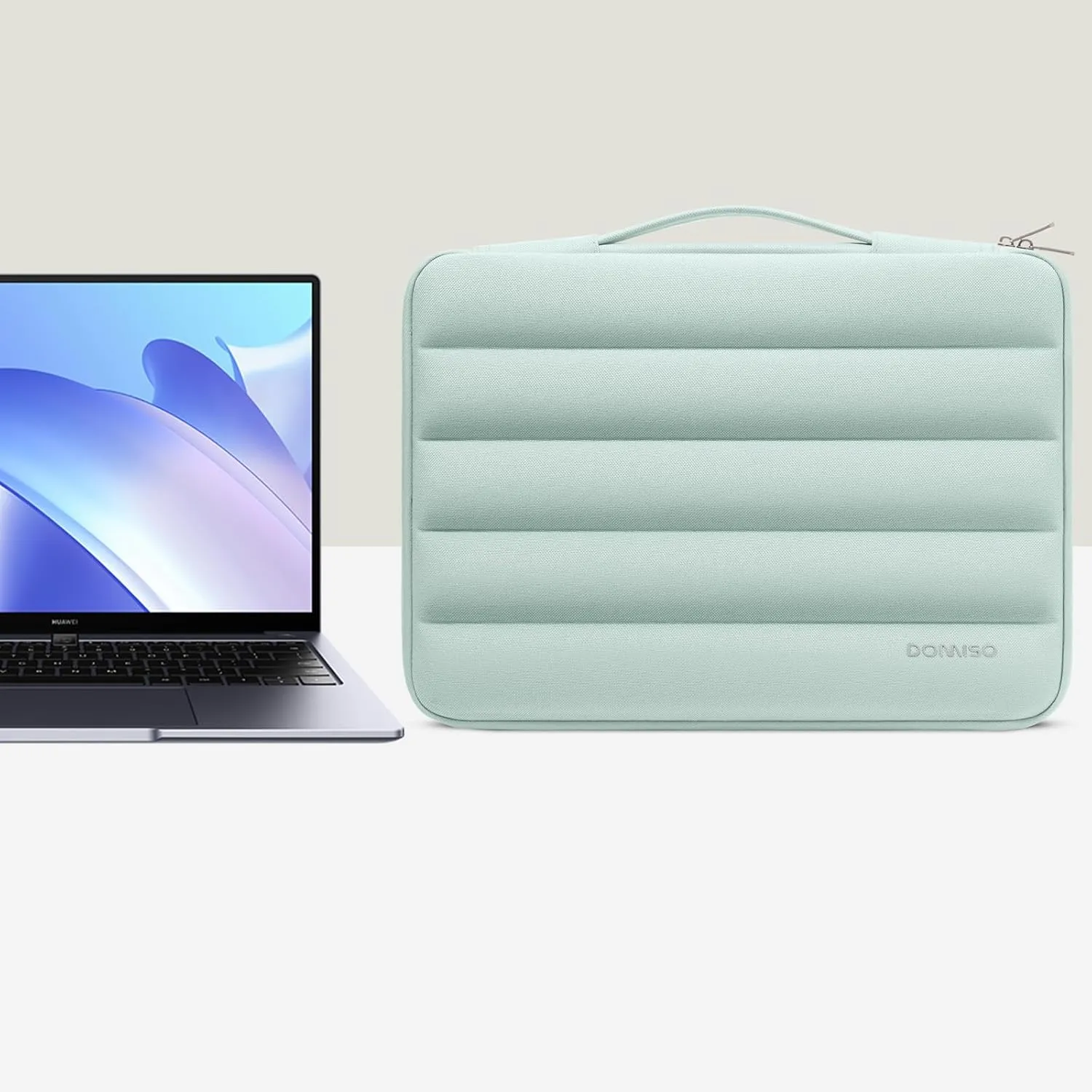 DOMISO 14 inch Laptop Sleeve Bag Shockproof Protective Carrying Case Water-Resistant Handbag with Handle Compatible with MacBook/HP/Dell,Mint Green