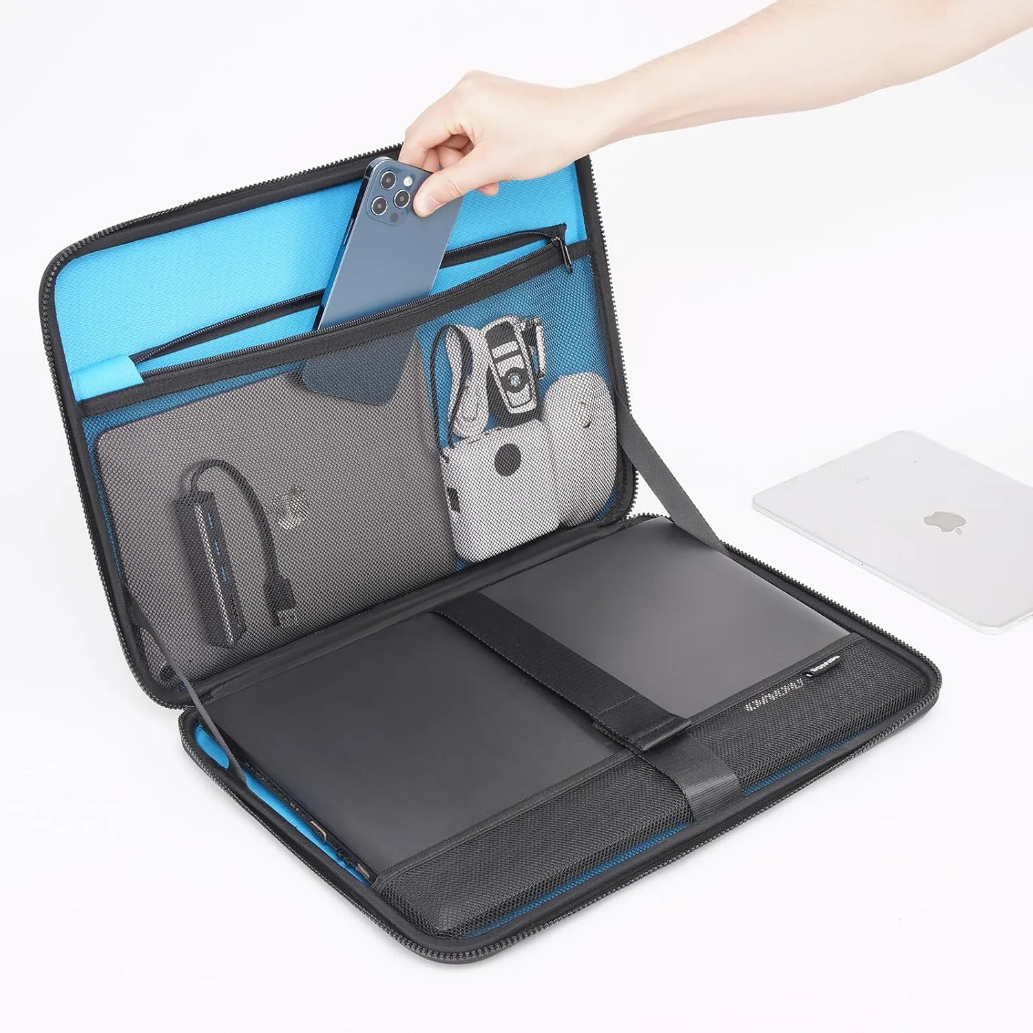 DOMISO 15.6 inch Laptop Sleeve Shoulder Bag Shockproof Computer Bag Waterproof EVA Protective Carrying Case for 16" MacBook Pro/Max M2 M1 2019-2023,15"-16" HP Dell Asus Laptop,Dell XPS 15,Black