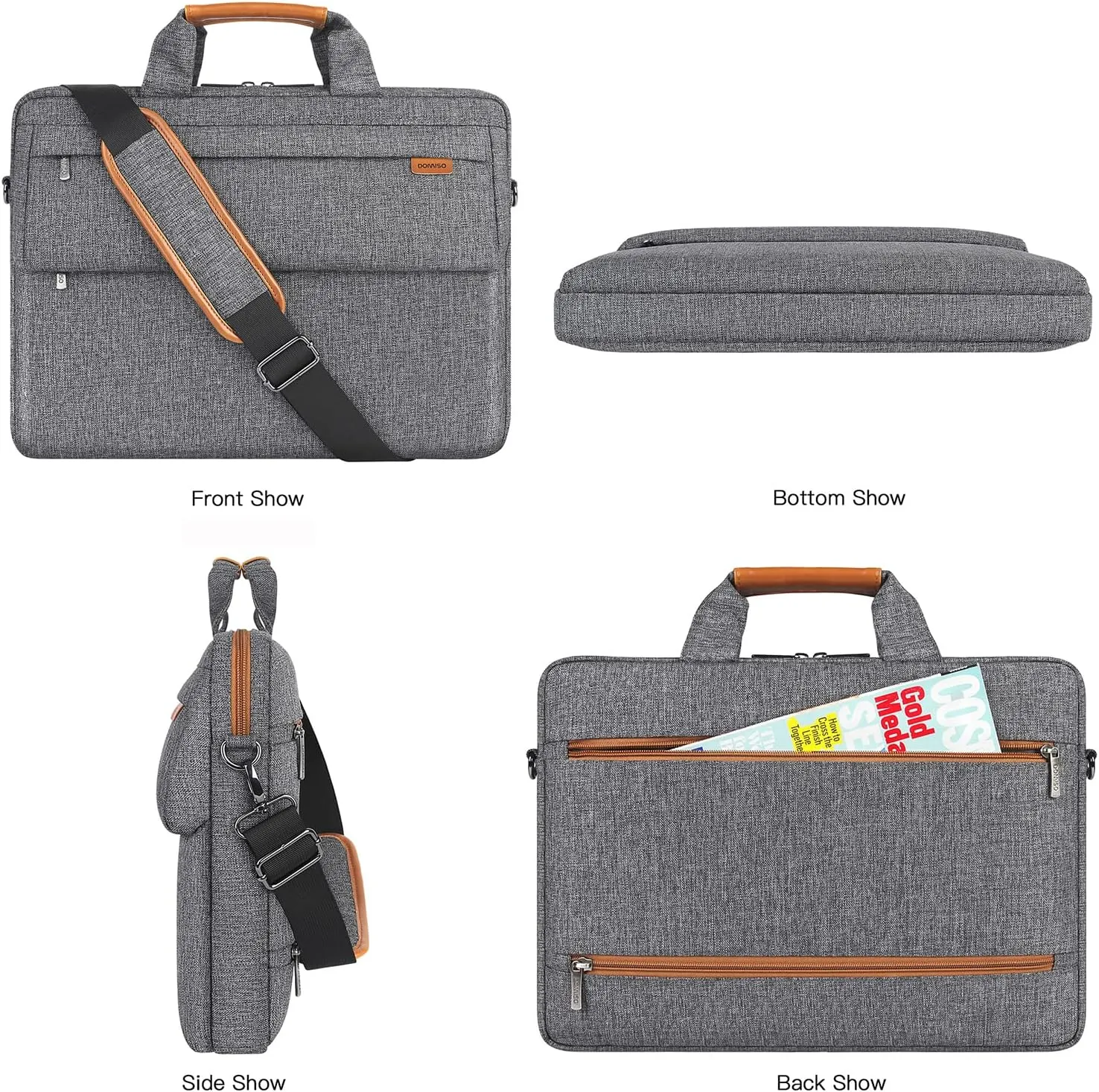 DOMISO 17 Inch Shockproof Laptop Sleeve Business Briefcase Waterproof Messenger Shoulder Bag for 17"-17.3" Notebooks/Dell/Lenovo/Acer/HP/MSI/ASUS, Dark Grey