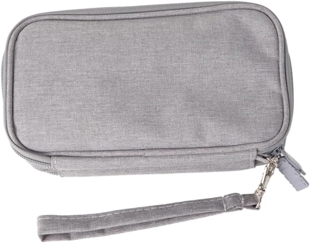 Double Layer Digital Storage Bag for Data Cable and Charger Shockproof Compression Electronics Organizer Water Resistant Material Gray Travel Accessory Case