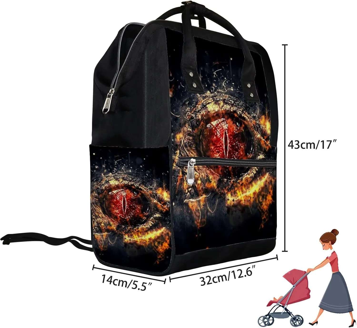 Dragon Zombie Eye Diaper Bag Backpack Waterproof Backpack Baby Nappy Changing Bag for Travel Large Capacity Durable and Stylish for Woman