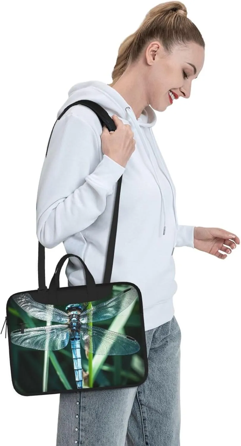 Dragonfly on Grass Blade Laptop Bag Laptop Messenger Shoulder Bag Travel Computer Bag for Women Men