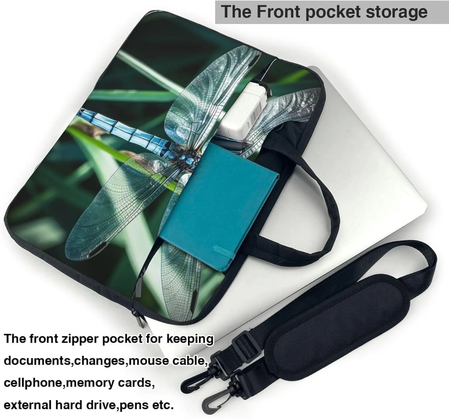 Dragonfly on Grass Blade Laptop Bag Laptop Messenger Shoulder Bag Travel Computer Bag for Women Men