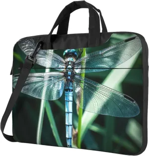 Dragonfly on Grass Blade Laptop Bag Laptop Messenger Shoulder Bag Travel Computer Bag for Women Men