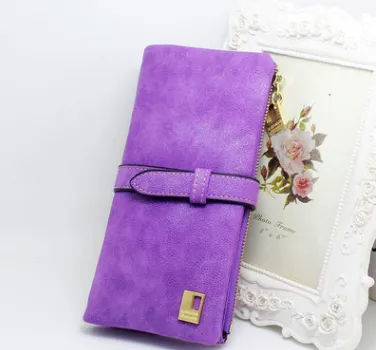 Drawstring Nubuck Leather Zipper Wallet