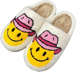 dubuto Smile Face Slippers for Girls Boys, Cute Soft Plush Anti-slip House Kids Girls Slippers with Memory Foam Warm Cartoon Happy face Shoes for Indoor Outdoor