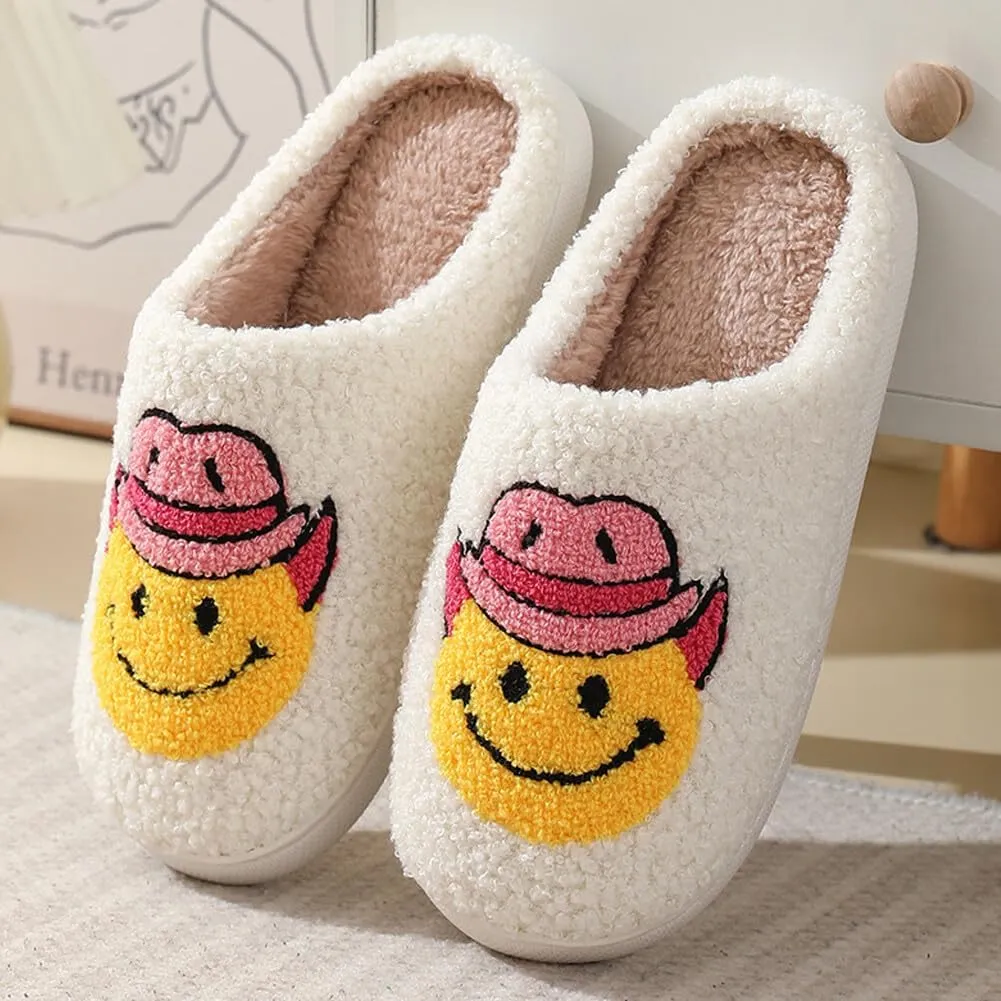 dubuto Smile Face Slippers for Girls Boys, Cute Soft Plush Anti-slip House Kids Girls Slippers with Memory Foam Warm Cartoon Happy face Shoes for Indoor Outdoor