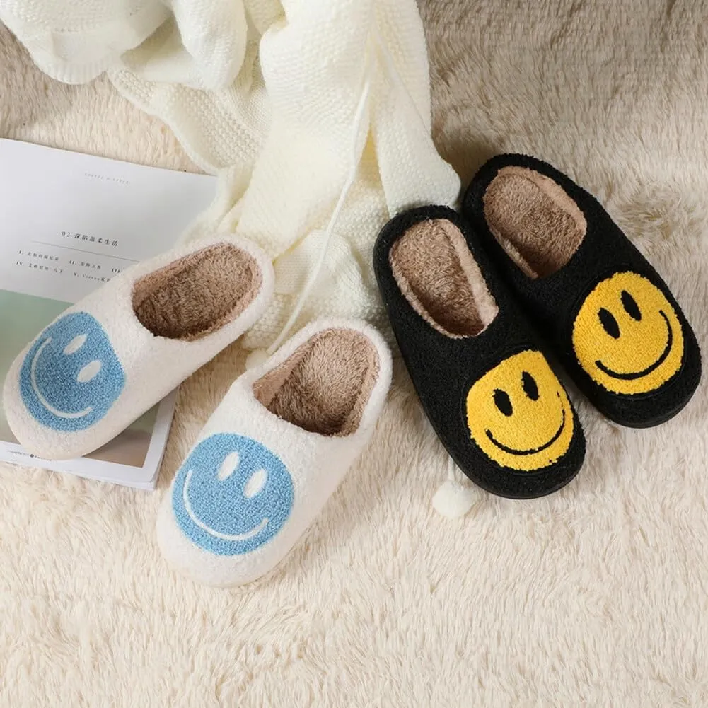 dubuto Smile Face Slippers for Girls Boys, Cute Soft Plush Anti-slip House Kids Girls Slippers with Memory Foam Warm Cartoon Happy face Shoes for Indoor Outdoor