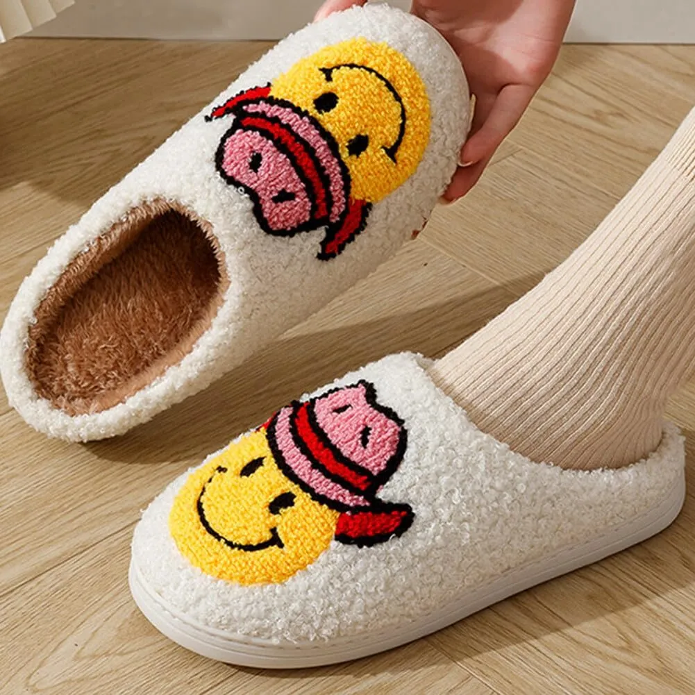 dubuto Smile Face Slippers for Girls Boys, Cute Soft Plush Anti-slip House Kids Girls Slippers with Memory Foam Warm Cartoon Happy face Shoes for Indoor Outdoor