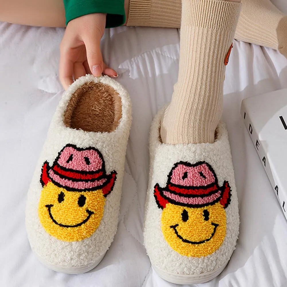 dubuto Smile Face Slippers for Girls Boys, Cute Soft Plush Anti-slip House Kids Girls Slippers with Memory Foam Warm Cartoon Happy face Shoes for Indoor Outdoor