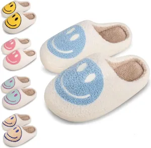 dubuto Smile Face Slippers for Girls Boys, Cute Soft Plush Anti-slip House Kids Girls Slippers with Memory Foam Warm Cartoon Happy face Shoes for Indoor Outdoor