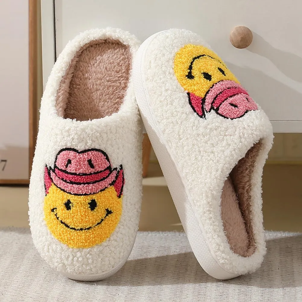 dubuto Smile Face Slippers for Girls Boys, Cute Soft Plush Anti-slip House Kids Girls Slippers with Memory Foam Warm Cartoon Happy face Shoes for Indoor Outdoor