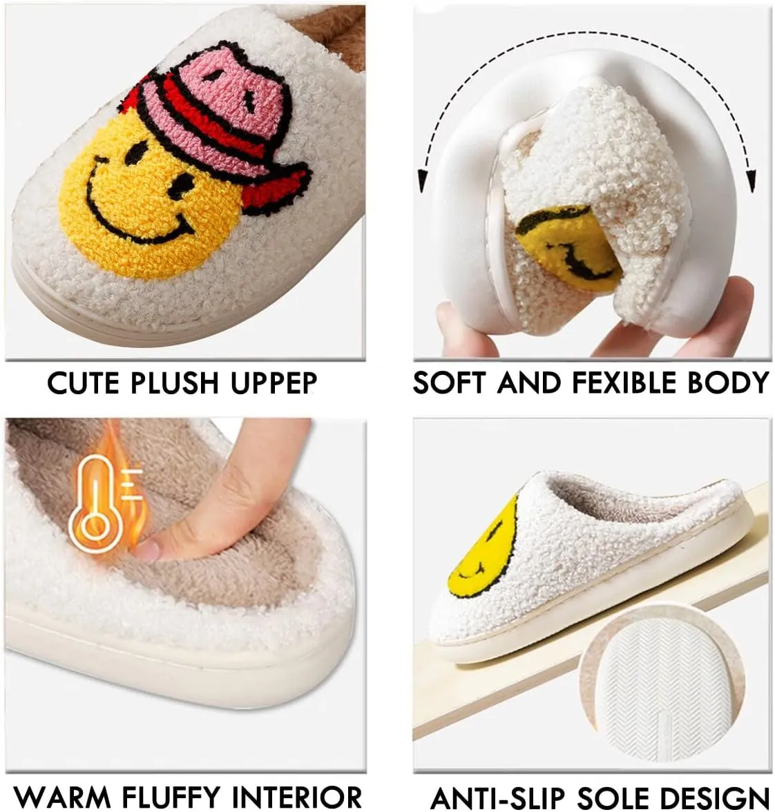 dubuto Smile Face Slippers for Girls Boys, Cute Soft Plush Anti-slip House Kids Girls Slippers with Memory Foam Warm Cartoon Happy face Shoes for Indoor Outdoor