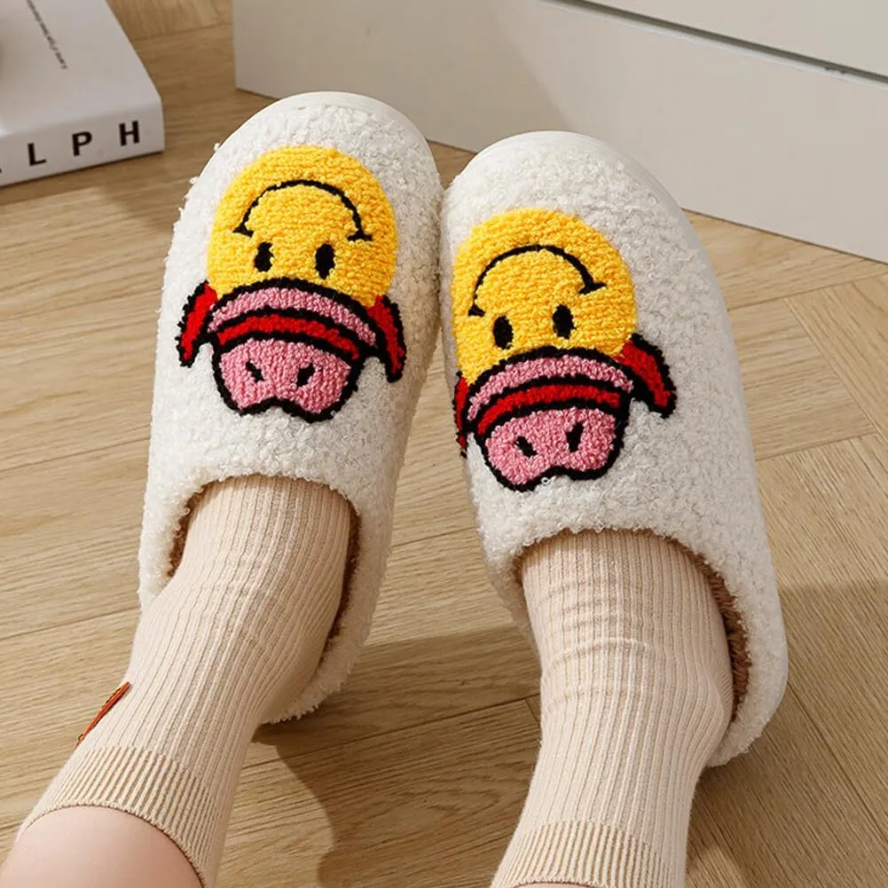 dubuto Smile Face Slippers for Girls Boys, Cute Soft Plush Anti-slip House Kids Girls Slippers with Memory Foam Warm Cartoon Happy face Shoes for Indoor Outdoor