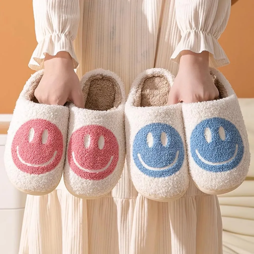 dubuto Smile Face Slippers for Girls Boys, Cute Soft Plush Anti-slip House Kids Girls Slippers with Memory Foam Warm Cartoon Happy face Shoes for Indoor Outdoor