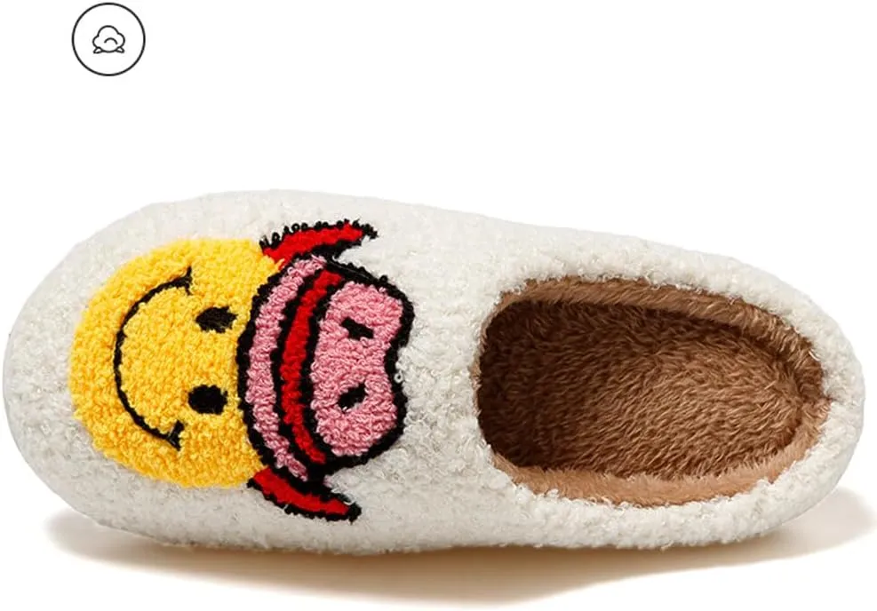 dubuto Smile Face Slippers for Girls Boys, Cute Soft Plush Anti-slip House Kids Girls Slippers with Memory Foam Warm Cartoon Happy face Shoes for Indoor Outdoor
