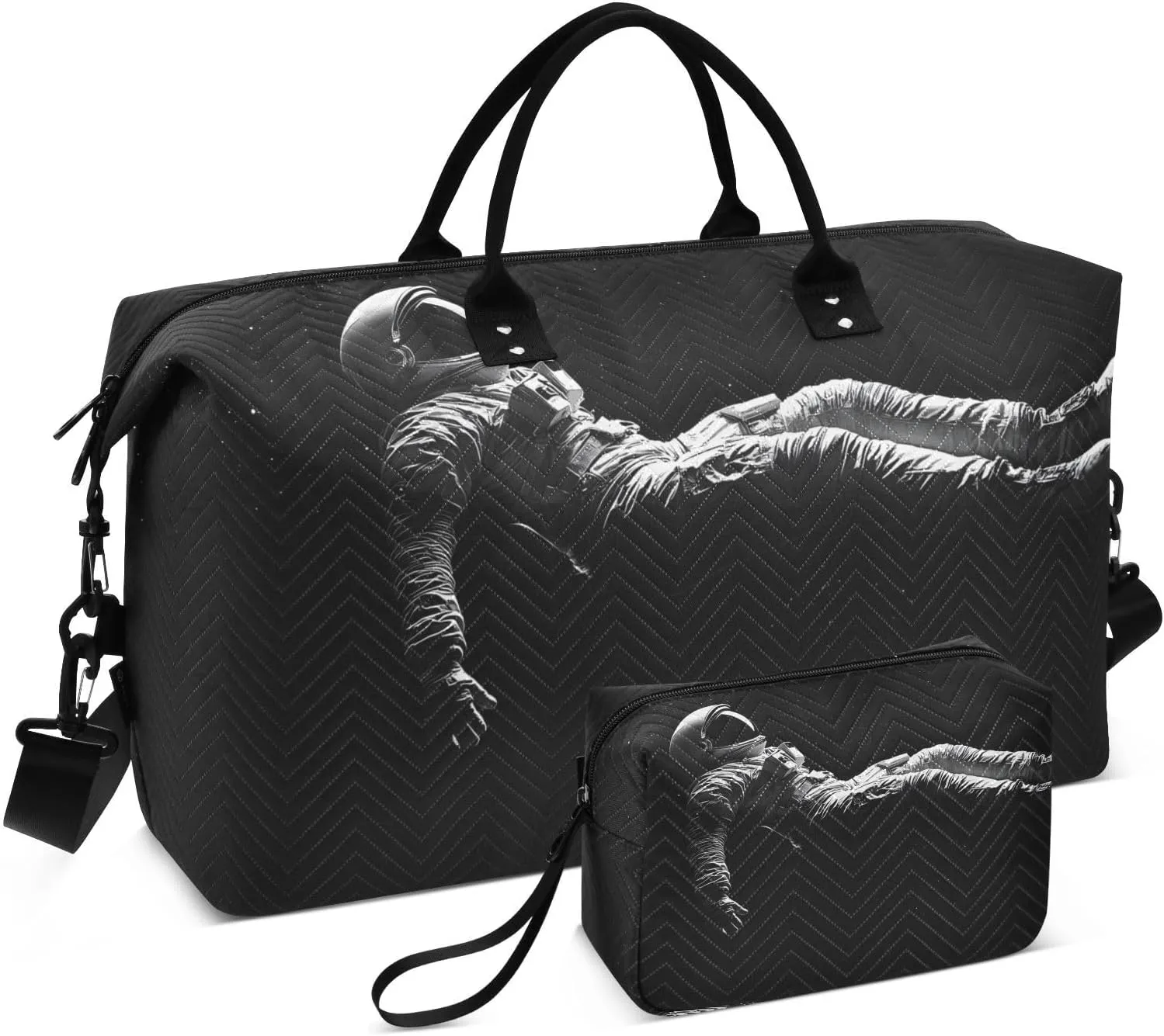 Duffel Bag for Traveling, Astronaut Black White Gym Bags with Multiple Interior Pockets for Women Men Toiletry Purse Included 20.5”x 1.9” x 13.8”