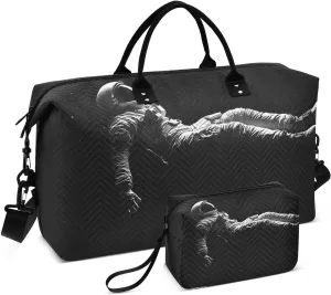 Duffel Bag for Traveling, Astronaut Black White Gym Bags with Multiple Interior Pockets for Women Men Toiletry Purse Included 20.5”x 1.9” x 13.8”