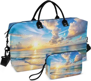 Duffel Bag for Traveling, Beach Landscape Sunrise Gym Bags with Multiple Interior Pockets for Women Men Toiletry Purse Included 20.5”x 1.9” x 13.8”