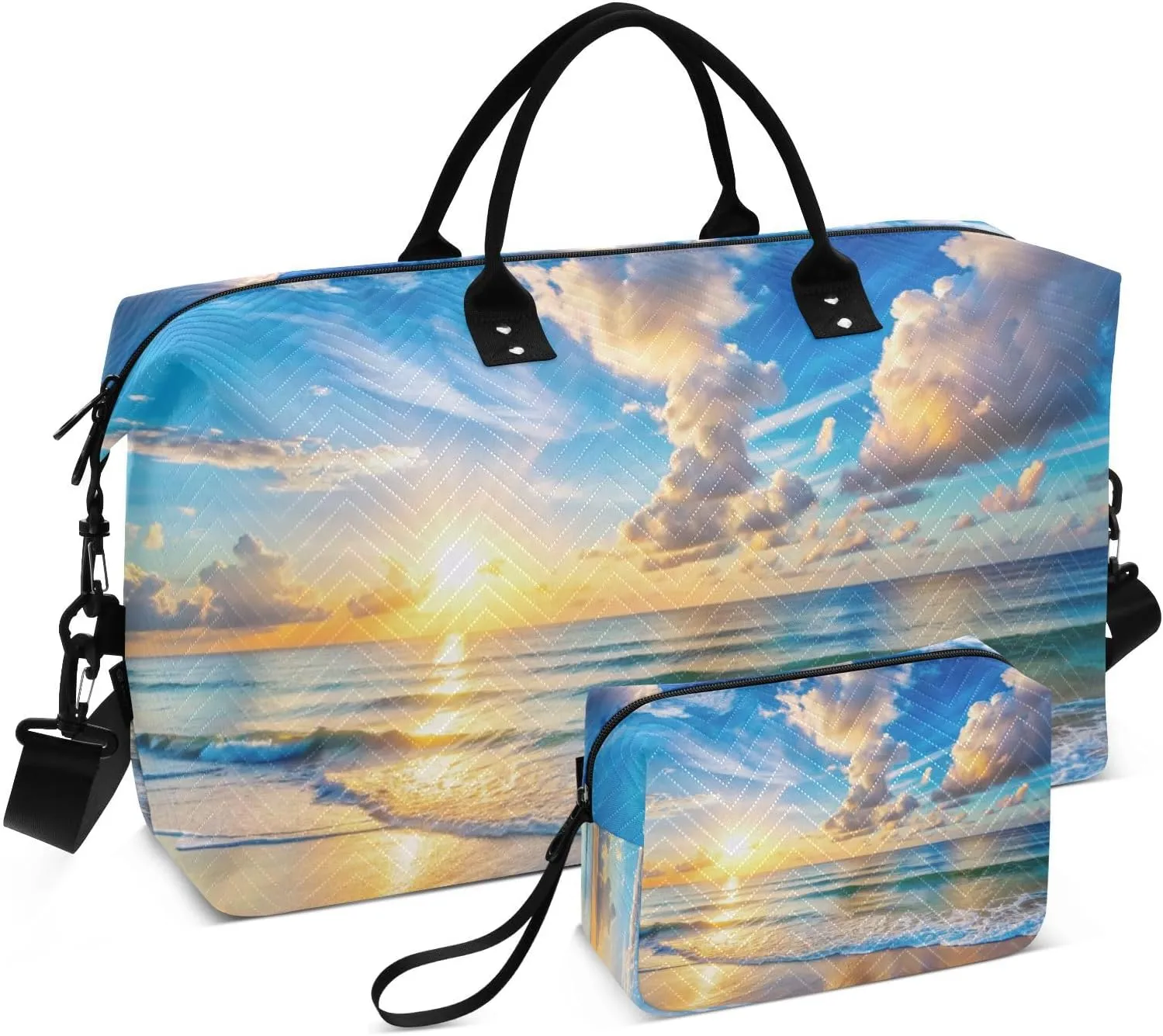 Duffel Bag for Traveling, Beach Landscape Sunrise Gym Bags with Multiple Interior Pockets for Women Men Toiletry Purse Included 20.5”x 1.9” x 13.8”