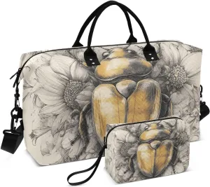 Duffel Bag for Traveling, Beetle Flower Gym Bags with Multiple Interior Pockets for Women Men Toiletry Purse Included 20.5”x 1.9” x 13.8”