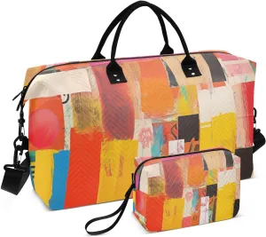 Duffel Bag for Traveling, Brightly Colored Abstract Painting Gym Bags with Multiple Interior Pockets for Women Men Toiletry Purse Included 20.5”x 1.9” x 13.8”
