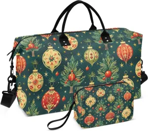 Duffel Bag for Traveling, Christmas Bell Green Gym Bags with Multiple Interior Pockets for Women Men Toiletry Purse Included 20.5”x 1.9” x 13.8”