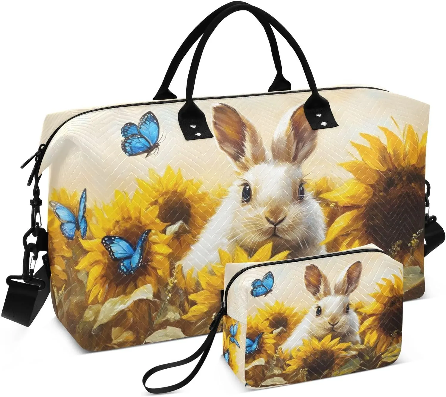Duffel Bag for Traveling, Hare Sunflower Cute Gym Bags with Multiple Interior Pockets for Women Men Toiletry Purse Included 20.5”x 1.9” x 13.8”
