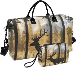 Duffel Bag for Traveling, Vintage Forest Elk Travel Bag Gym Bag, with Multiple Interior Pockets Shoulder Weekender Bag for Women Men with Toiletry Bag 20.5L x 7.9W x 13.8H