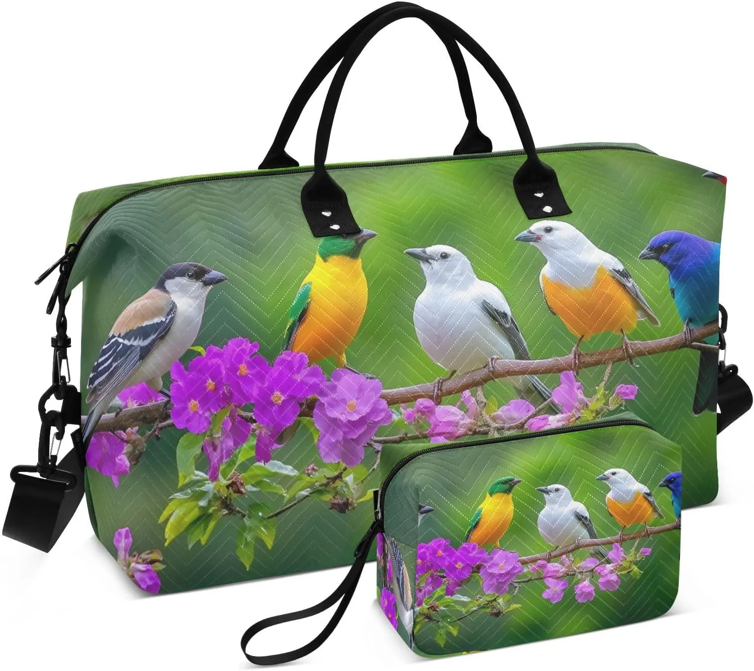 Duffle Bag Birds Colors Branch for Travel, Gym Bag with Multiple Interior Pockets for Men Women Overnight Purse Included 20.5 x 1.9 x 13.8 In