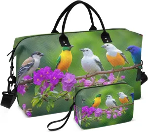 Duffle Bag Birds Colors Branch for Travel, Gym Bag with Multiple Interior Pockets for Men Women Overnight Purse Included 20.5 x 1.9 x 13.8 In