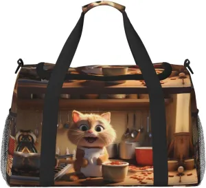 Duffle Bag for Travel, Cartoon Cooking Cat Weekender Overnight Duffel Bag, Carry On Bag Gym Bag for Women Men, Personal Item Travel Bag