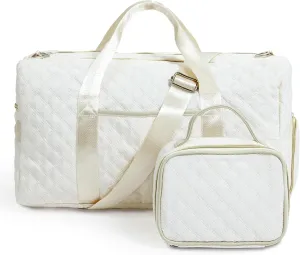 Duffle Bag for Women, Gym Bag with Shoe Compartment, Carry On Overnight Bag for Travel with Cosmetic Bag, Toiletry Bag, Yoga Weekender Bag with Wet Pocket (Beige)