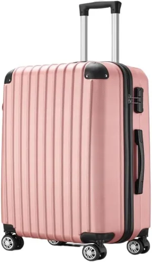 Duffle Bag Foreign Trade ABS Suitcase Three-piece Set With Corner Corners And Anti-fall Universal Wheels Trolley Case Suitcase Tags(Pink,24in)
