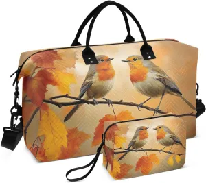 Duffle Bag Retro Birds Autumn for Travel, Gym Bag with Multiple Interior Pockets for Men Women Overnight Purse Included 20.5 x 1.9 x 13.8 In