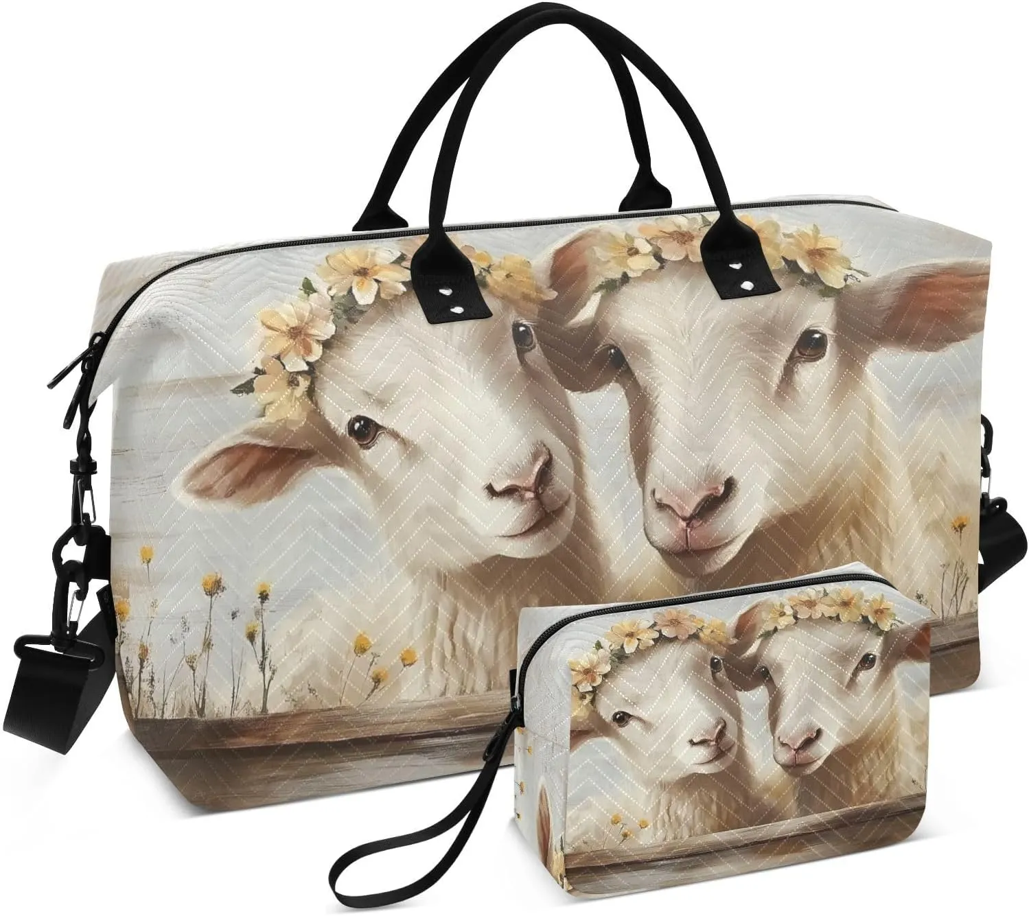 Duffle Bag Sheep Garland Fence Cute for Travel, Gym Bag with Multiple Interior Pockets for Men Women Overnight Purse Included 20.5 x 1.9 x 13.8 In