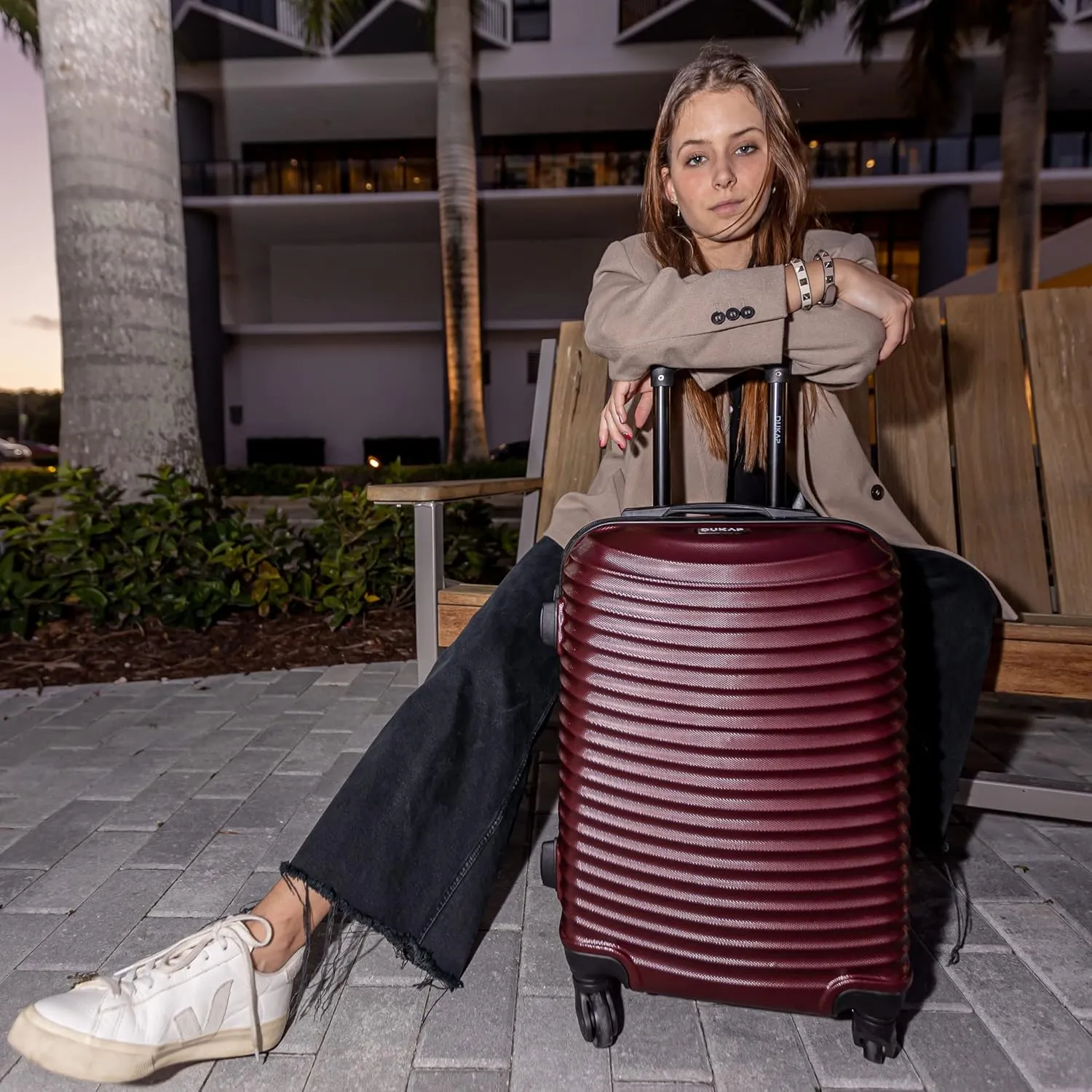 DUKAP ADLY Luggage with Spinner Wheels | Durable Lightweight Hardside Suitcase, Travel Bag with Handle and Trolley, 28-Inch Large Checked Luggage | Wine