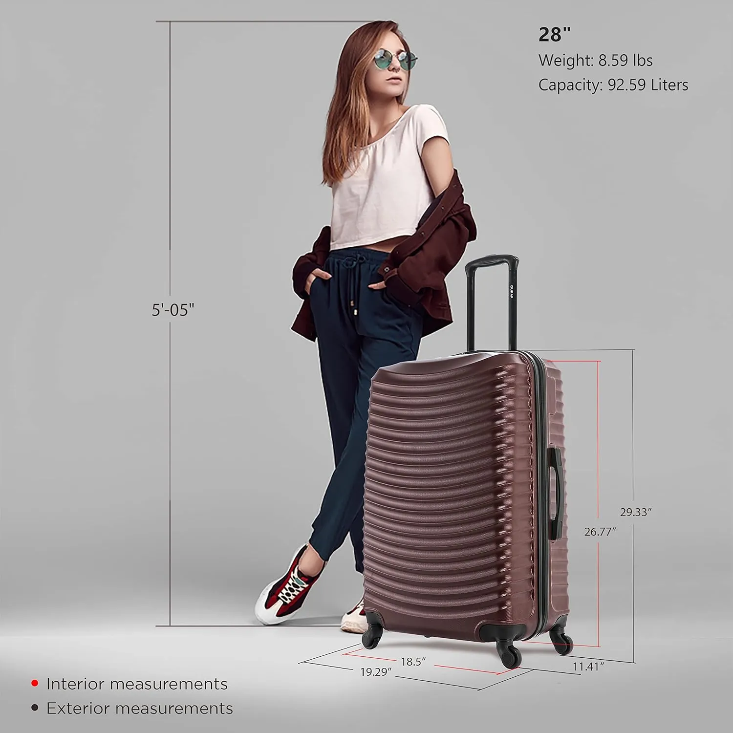 DUKAP ADLY Luggage with Spinner Wheels | Durable Lightweight Hardside Suitcase, Travel Bag with Handle and Trolley, 28-Inch Large Checked Luggage | Wine