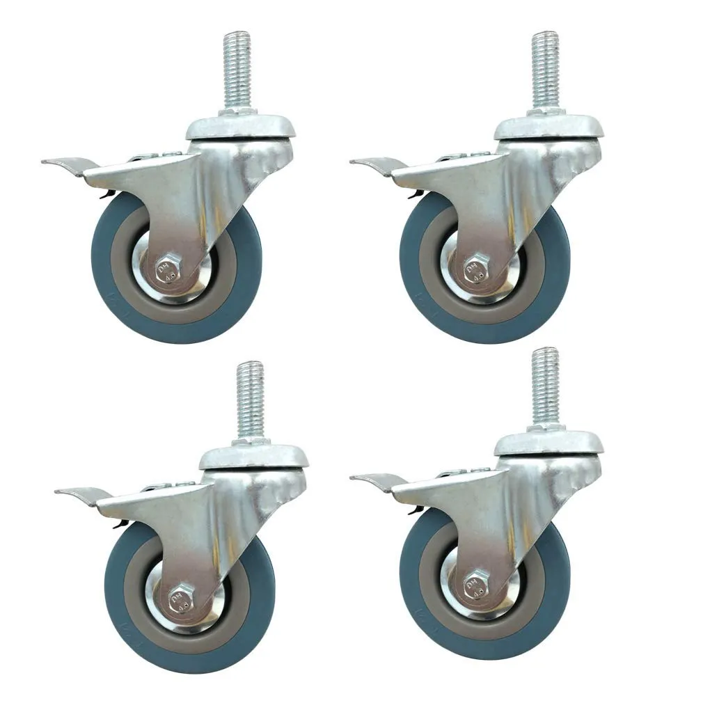 Durable Universal Wheel Rubber Swivel Castor Wheel,Trolley Furniture Caster,Swivel Stem Castors with Brake,Universal 360 Degree Rotating,Mute,Replacement Castors,for Coffee Table Shoes Bins