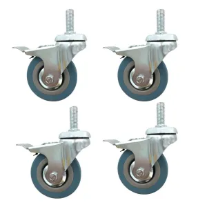 Durable Universal Wheel Rubber Swivel Castor Wheel,Trolley Furniture Caster,Swivel Stem Castors with Brake,Universal 360 Degree Rotating,Mute,Replacement Castors,for Coffee Table Shoes Bins
