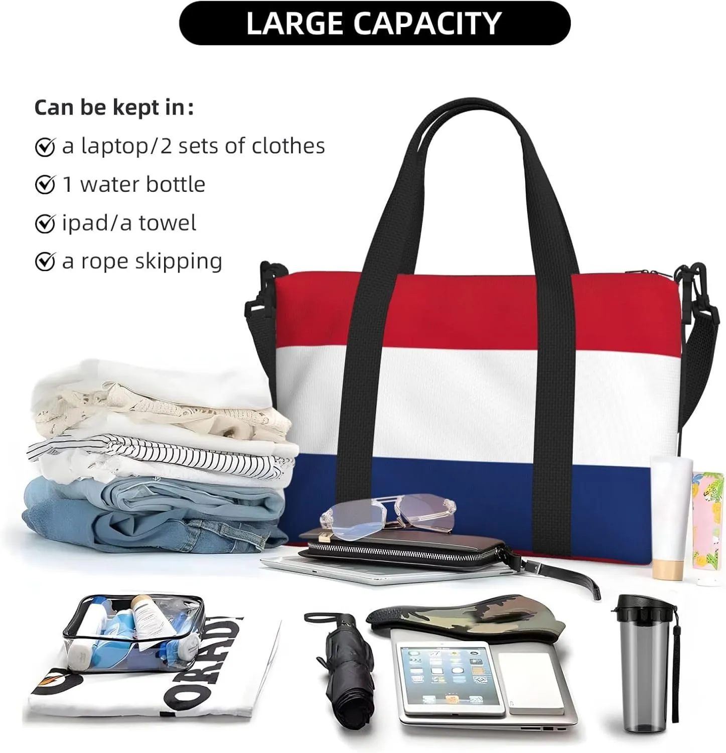 Dutch Flag Travel Duffel Bag Carry On Tote Bags For Men,Weekender Overnight Bag,Sports Tote Gym Bag