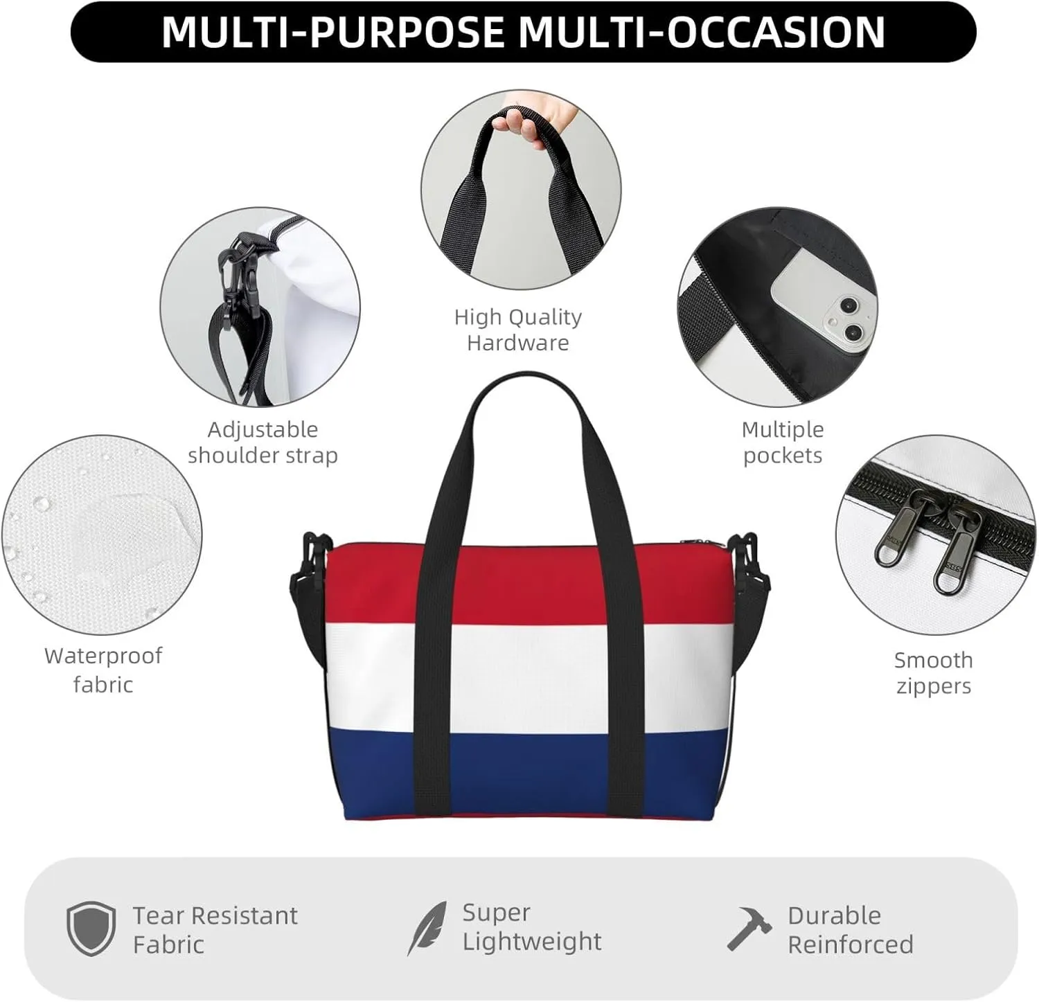Dutch Flag Travel Duffel Bag Carry On Tote Bags For Men,Weekender Overnight Bag,Sports Tote Gym Bag