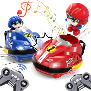 Dwi Dowellin 2 Pack Remote Control Cars, RC Cartoon Bumper Car Toys for Kids, with Light&Music&Sound Race Cars for 2 Player Racing Together, Christmas Birthday Gift for Toddler Boys Girls 3  Year Old